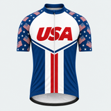 Men's Personalized Short Sleeve Cycling Jersey – US Patriotic Red USA Text - Front