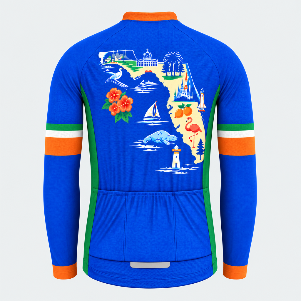 Men's Personalized Long Sleeve Cycling Jersey – Florida Landmarks Map - Back