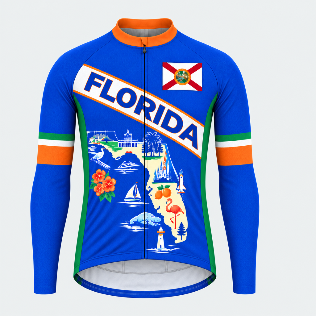 Men's Personalized Long Sleeve Cycling Jersey – Florida Landmarks Map - Front