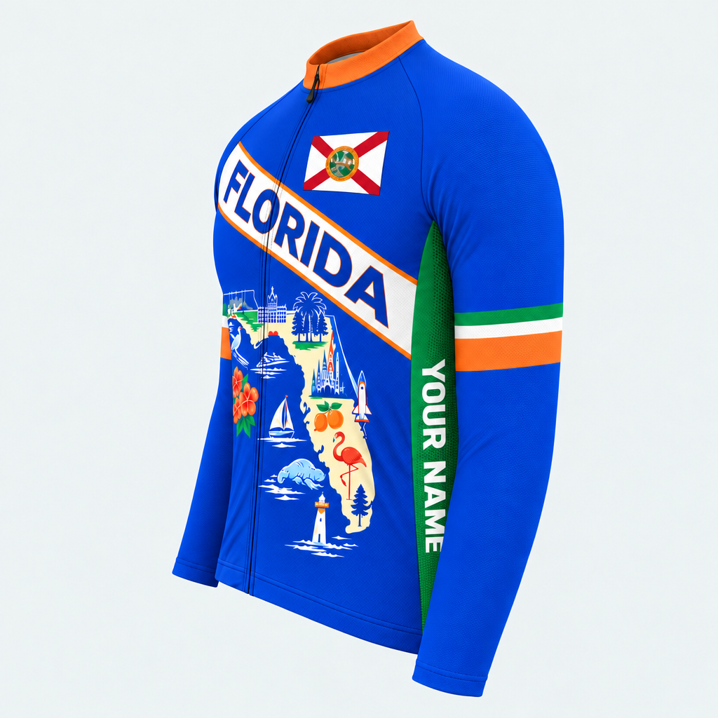 Men's Personalized Long Sleeve Cycling Jersey – Florida Landmarks Map - Side