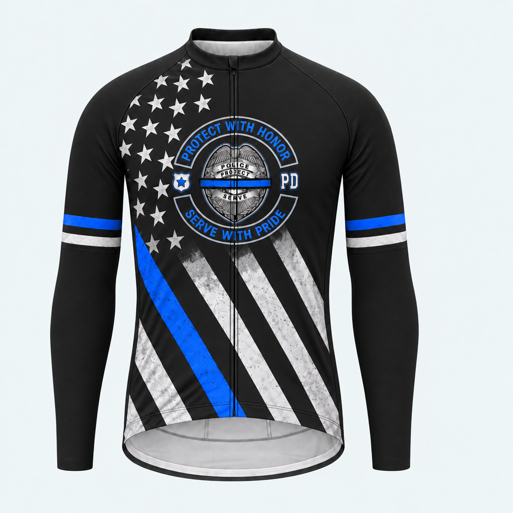 Men's Personalized Long Sleeve Cycling Jersey – Police Retired With Honor - Front