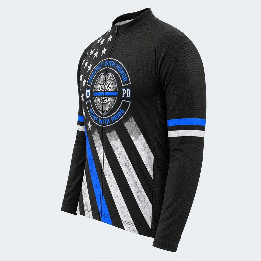 Men's Personalized Long Sleeve Cycling Jersey – Police Retired With Honor - Side