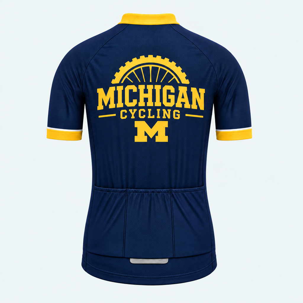 Men's Personalized Short Sleeve Cycling Jersey – Michigan Block M Cycling - Back