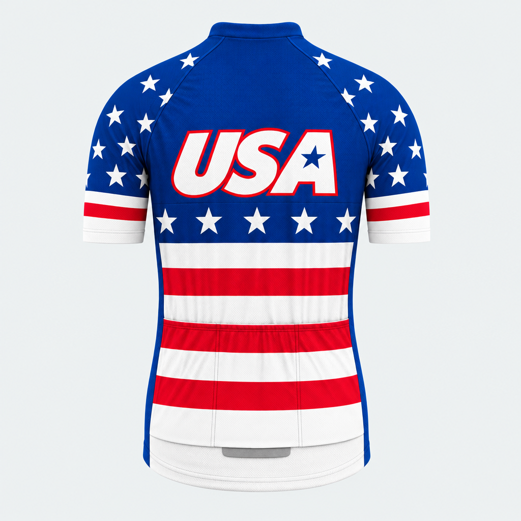 Men's Personalized Short Sleeve Cycling Jersey – US Patriotic American Stars & Stripes - Back