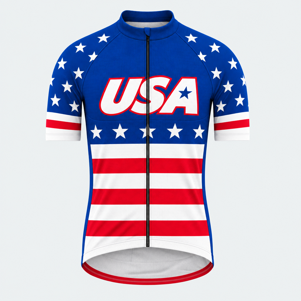 Men's Personalized Short Sleeve Cycling Jersey – US Patriotic American Stars & Stripes - Front