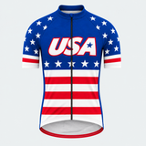 Men's Personalized Short Sleeve Cycling Jersey – US Patriotic American Stars & Stripes - Front