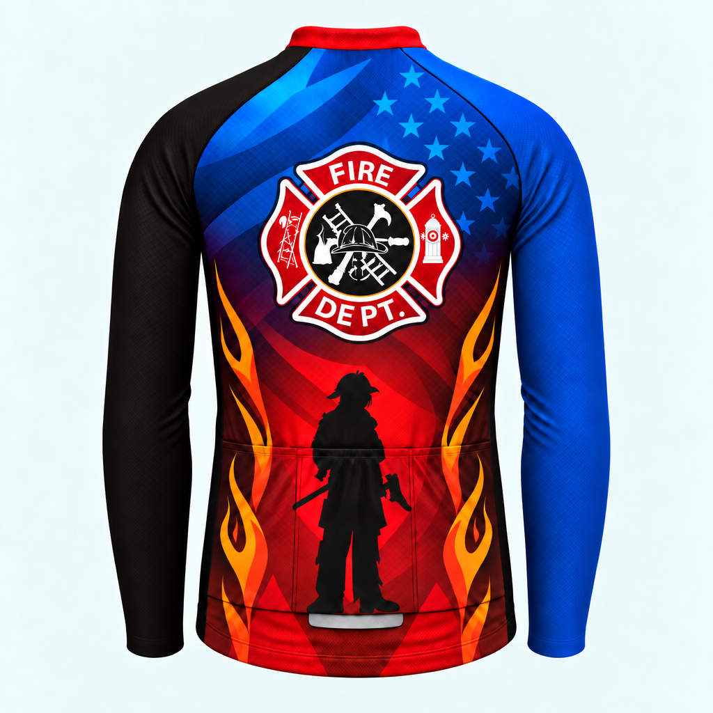 Men's Personalized Long Sleeve Cycling Jersey – US Firefighter Shield - Back