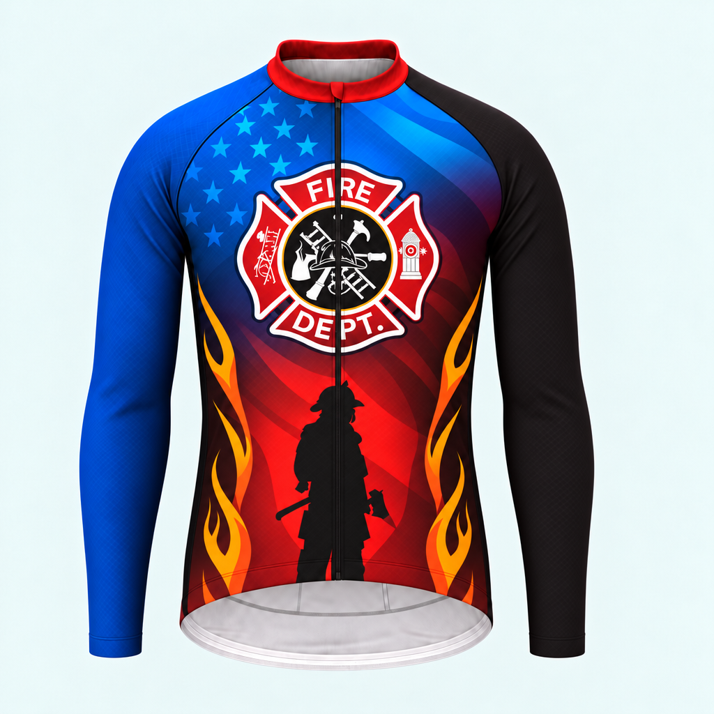 Men's Personalized Long Sleeve Cycling Jersey – US Firefighter Shield - Front