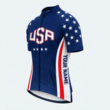 Men's Personalized Short Sleeve Cycling Jersey – USA Stars and Stripes - Front 45°