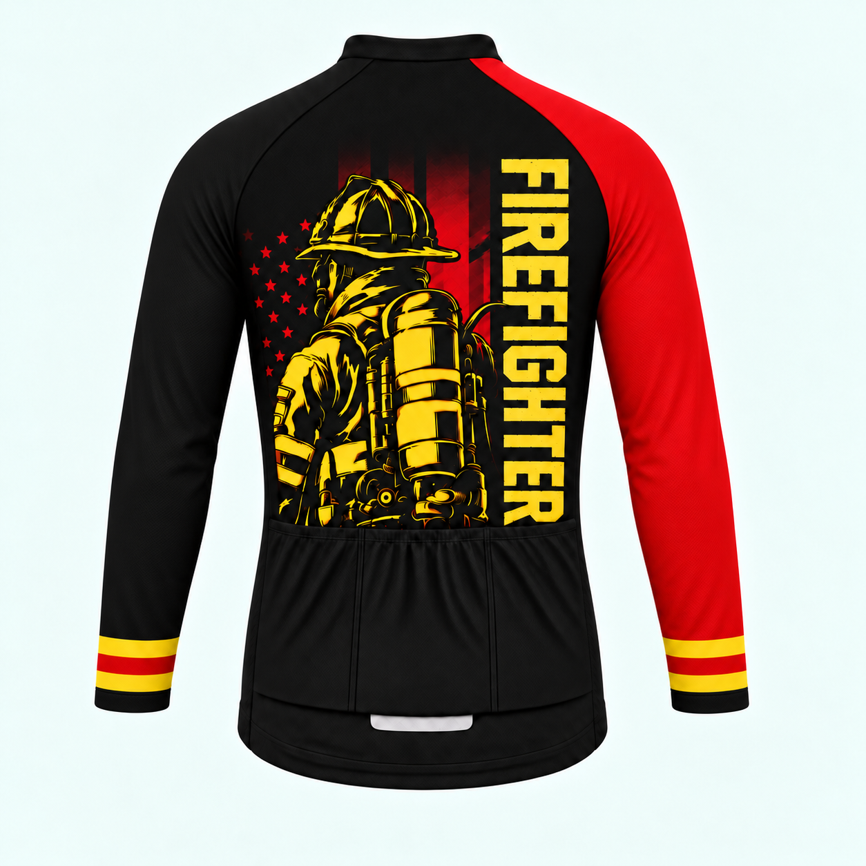 Men's Personalized Long Sleeve Cycling Jersey – US Firefighter Frontline - Back
