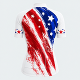Women's Personalized Short Sleeve Cycling Jersey – US Patriotic Brushstroke Stars and Stripes - Back