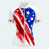 Women's Personalized Short Sleeve Cycling Jersey – US Patriotic Brushstroke Stars and Stripes - Front