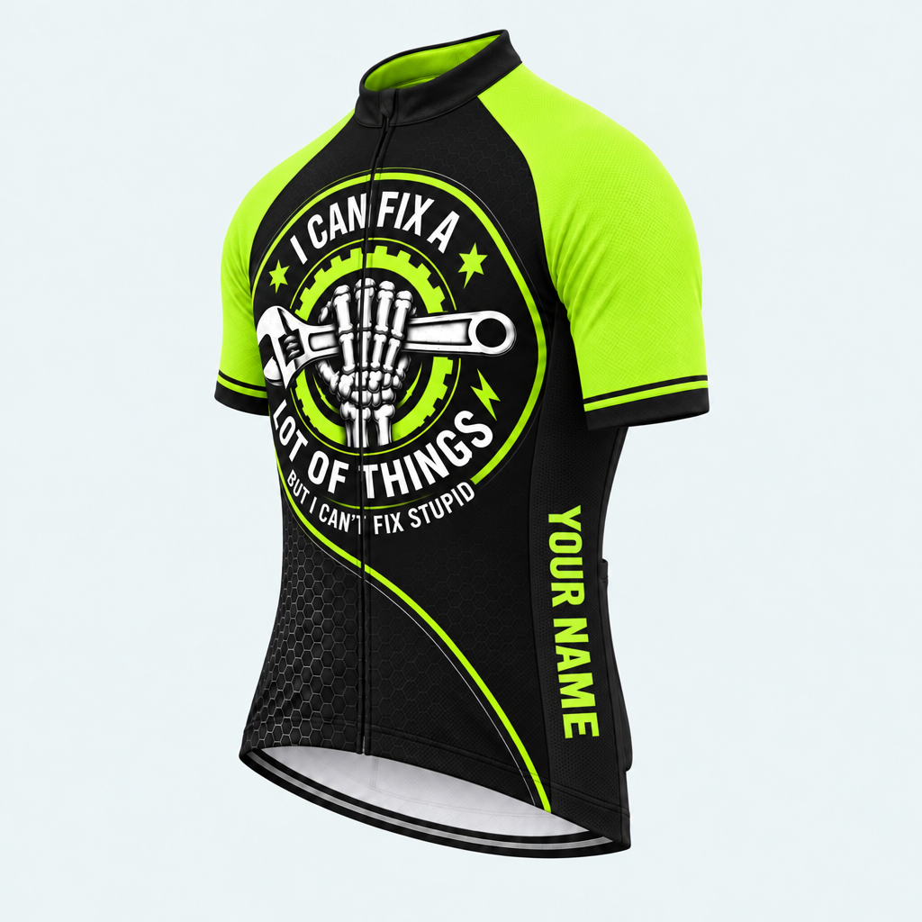 Men's Personalized Short Sleeve Cycling Jersey – Mechanic I Can Fix A Lot Of Things - Front 45°