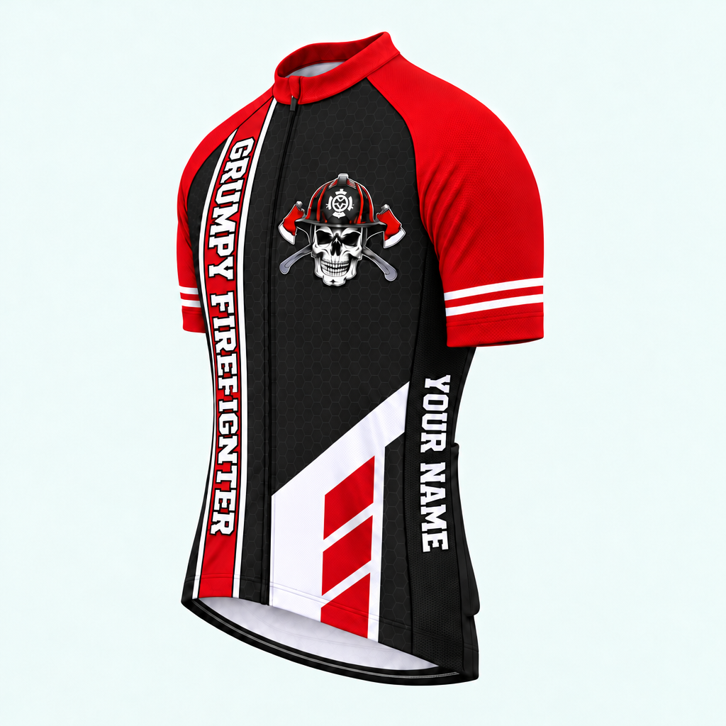Men's Personalized Short Sleeve Cycling Jersey – Grumpy US Firefighter - Front 45°