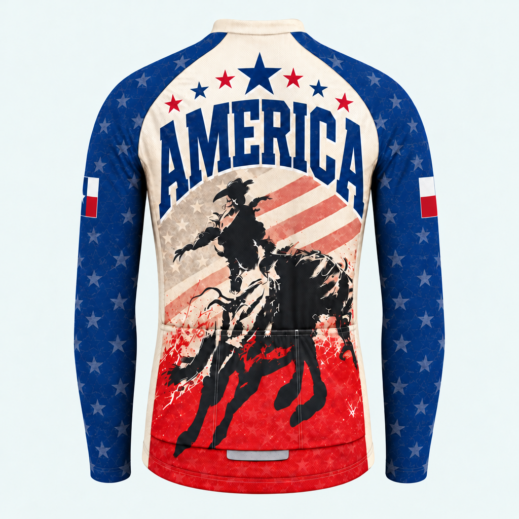Men's Personalized Long Sleeve Cycling Jersey – Texas Bull Rider - Back