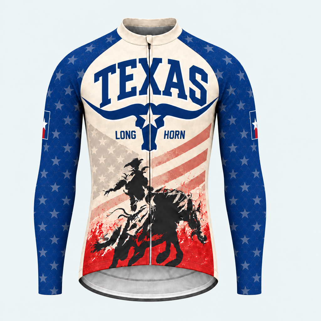 Men's Personalized Long Sleeve Cycling Jersey – Texas Bull Rider - Front