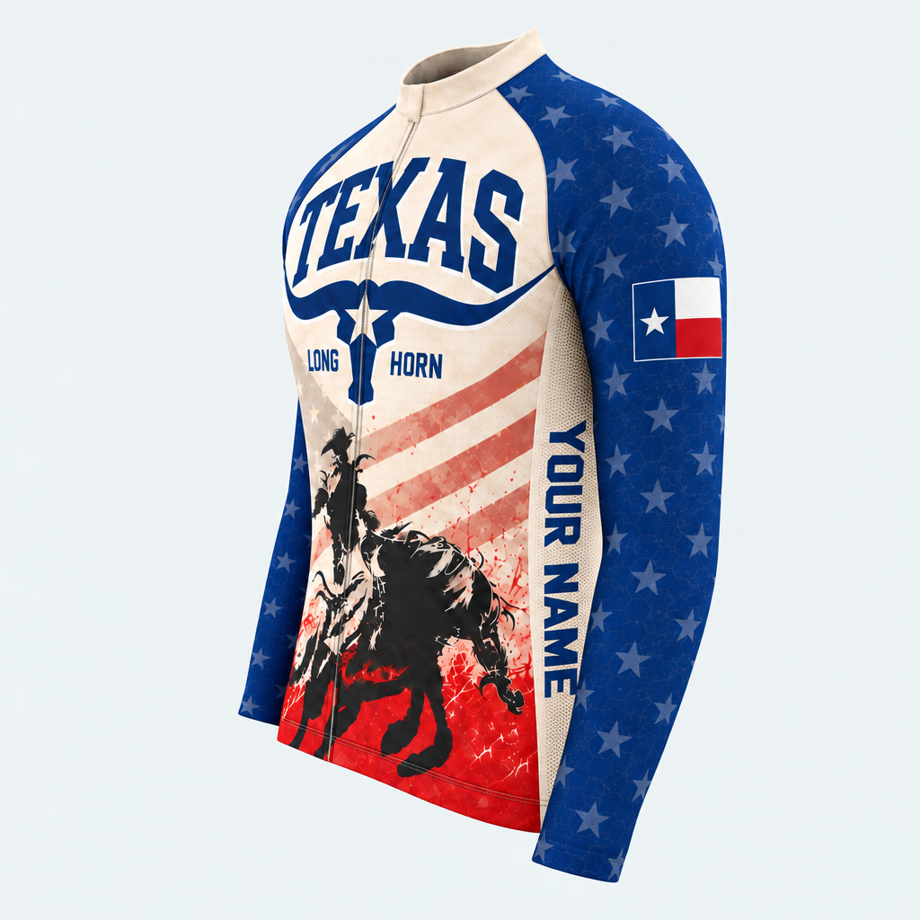 Men's Personalized Long Sleeve Cycling Jersey – Texas Bull Rider - Side