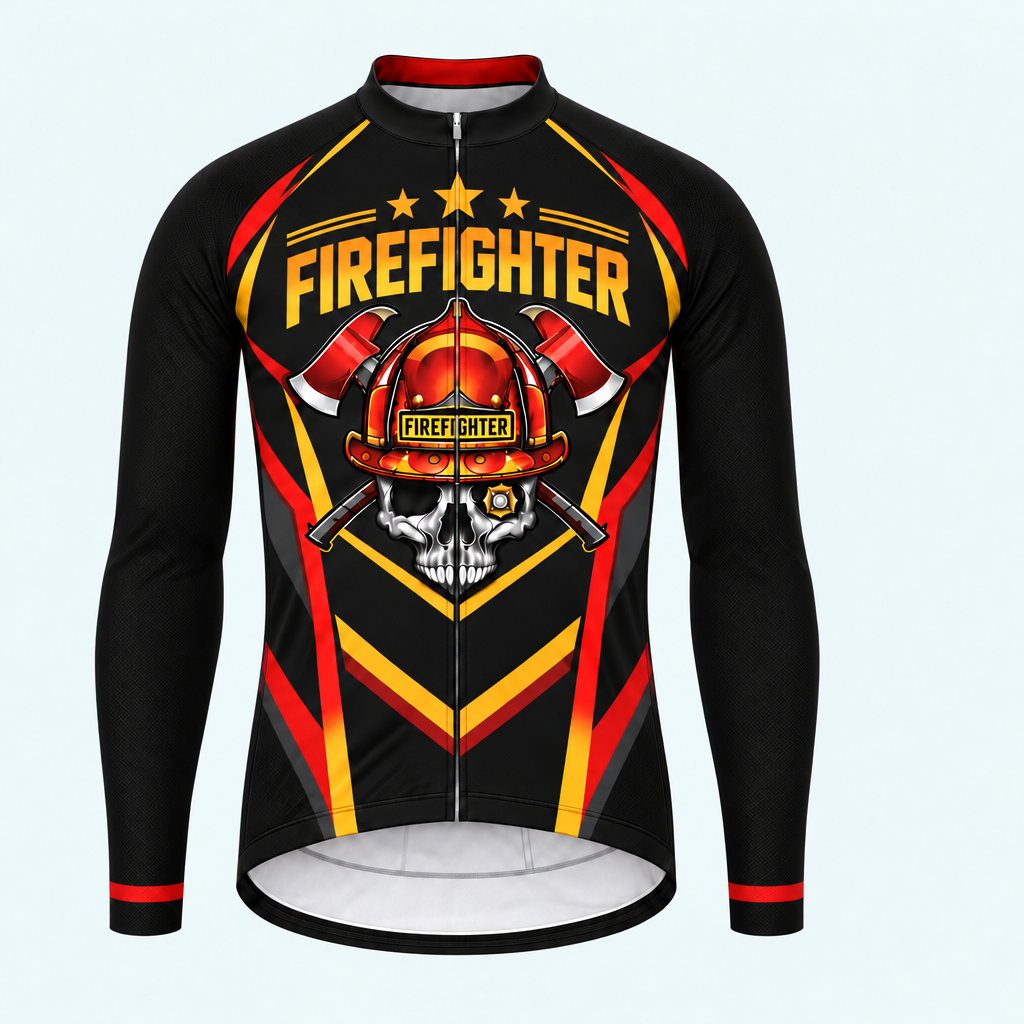 Men's Personalized Long Sleeve Cycling Jersey – US Firefighter Skull And Stripes - Front
