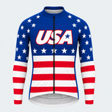 Men's Personalized Long Sleeve Cycling Jersey – US Patriotic American Stars & Stripes - Front