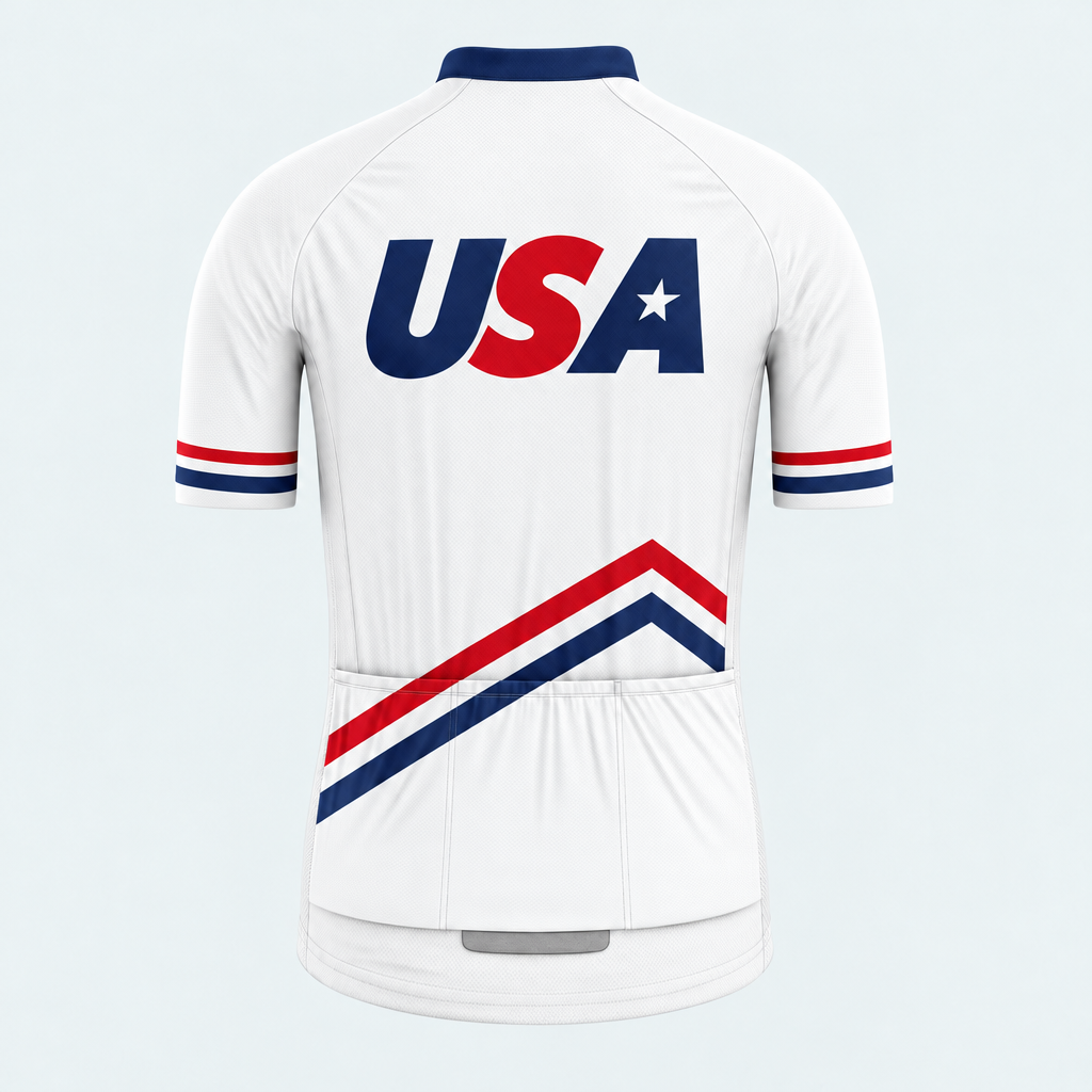 Men's Personalized Short Sleeve Cycling Jersey – US Patriotic Chevron Stripes - Back