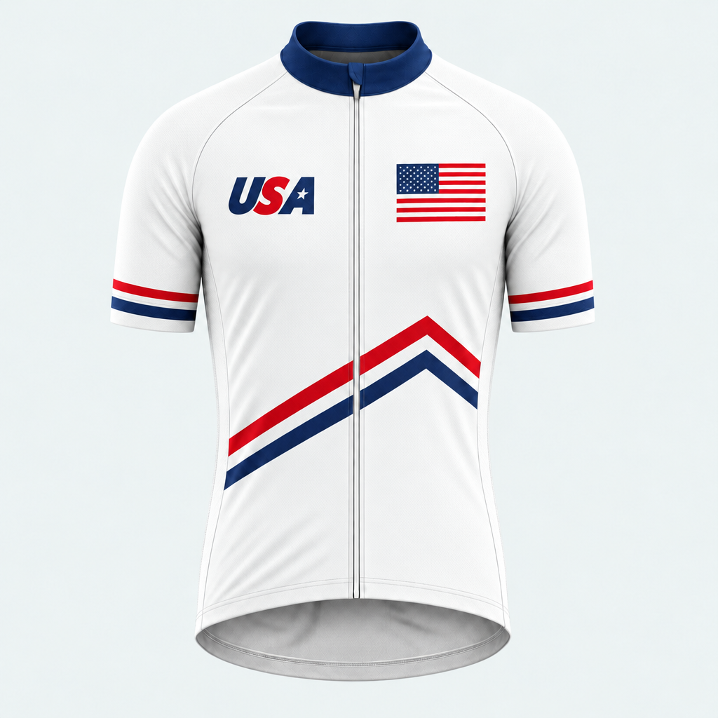 Men's Personalized Short Sleeve Cycling Jersey – US Patriotic Chevron Stripes - Front