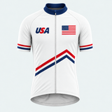 Men's Personalized Short Sleeve Cycling Jersey – US Patriotic Chevron Stripes - Front