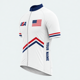 Men's Personalized Short Sleeve Cycling Jersey – US Patriotic Chevron Stripes - Front 45°