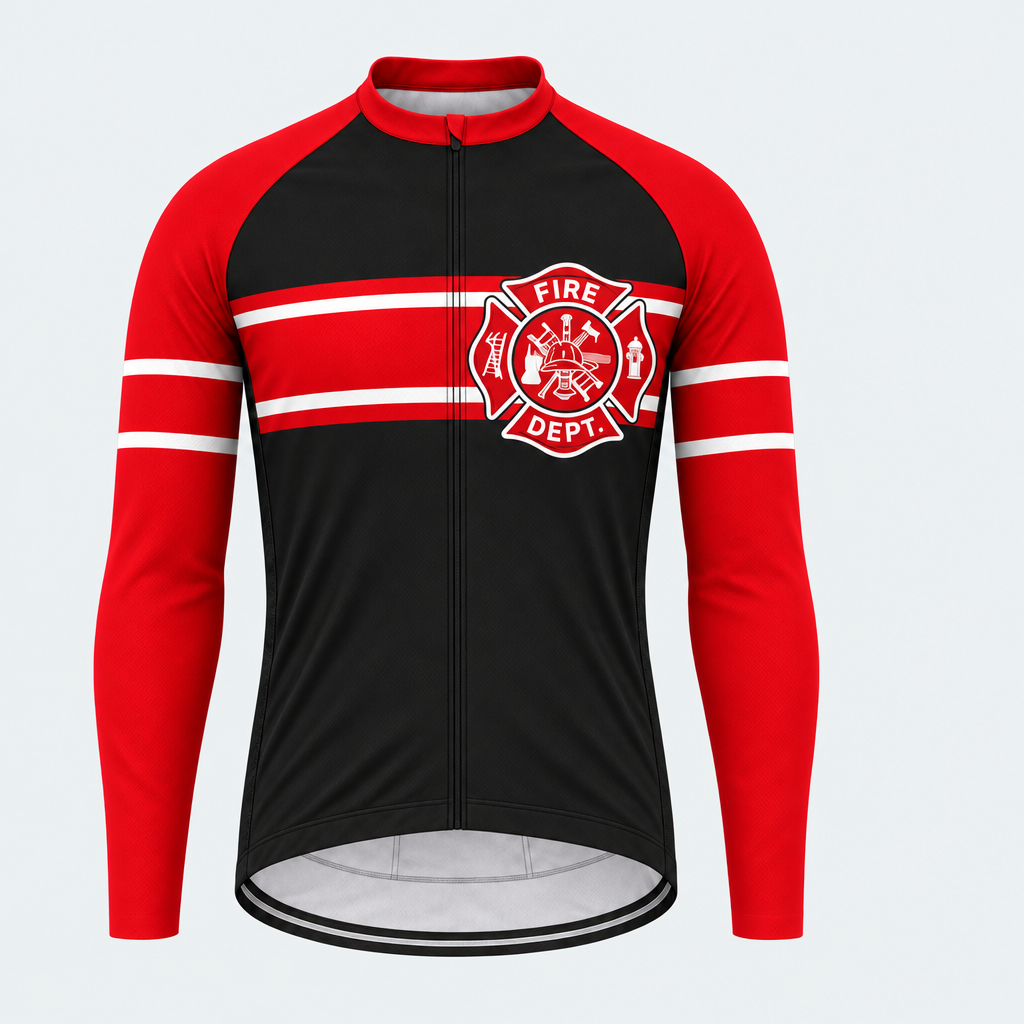 Men's Personalized Long Sleeve Cycling Jersey – US Firefighter Maltese Cross - Front