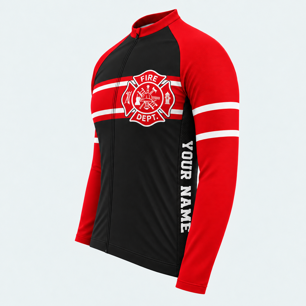 Men's Personalized Long Sleeve Cycling Jersey – US Firefighter Maltese Cross - Side