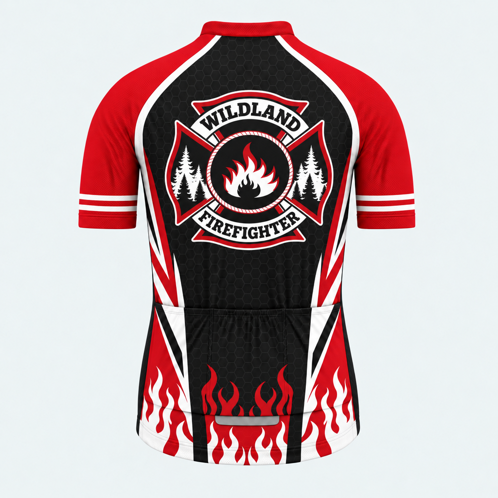 Men's Personalized Wildland Firefighter Flame Cycling Jersey - Back