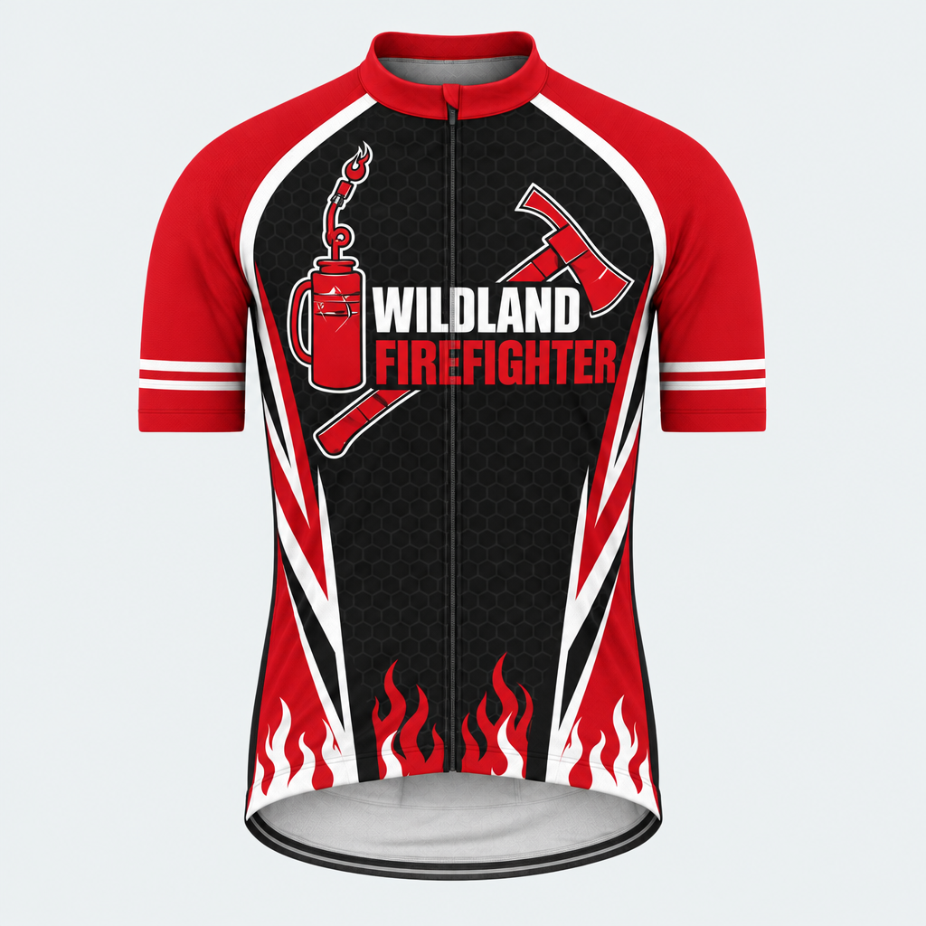 Men's Personalized Wildland Firefighter Flame Cycling Jersey - Front