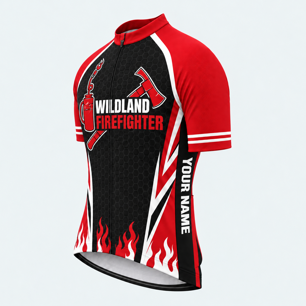 Men's Personalized Wildland Firefighter Flame Cycling Jersey - Front 45°