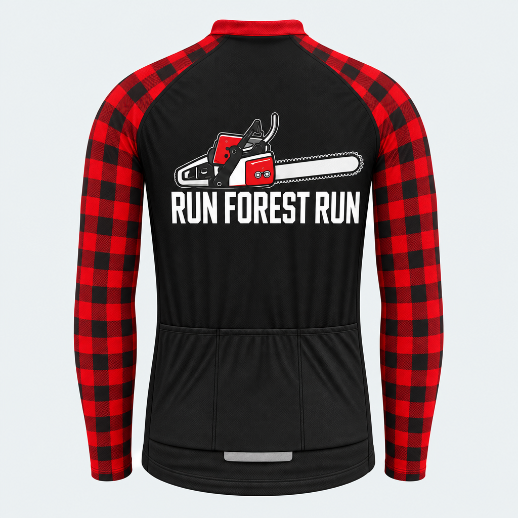 Men's Personalized Long Sleeve Cycling Jersey – Run Forest Run Lumberjack - Back