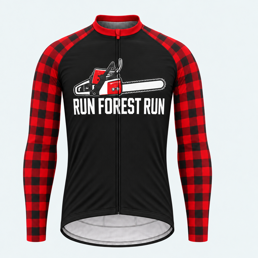 Men's Personalized Long Sleeve Cycling Jersey – Run Forest Run Lumberjack - Front