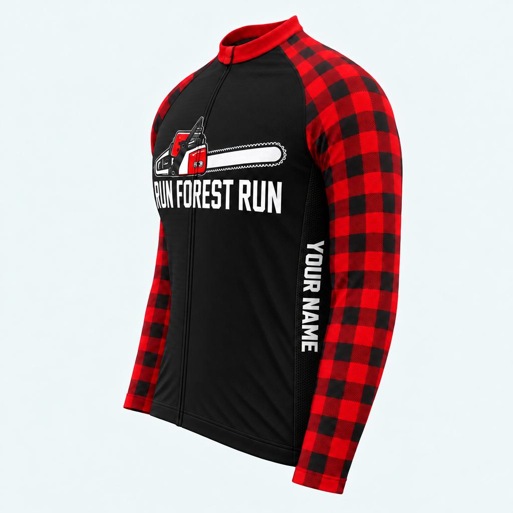 Men's Personalized Long Sleeve Cycling Jersey – Run Forest Run Lumberjack - Side