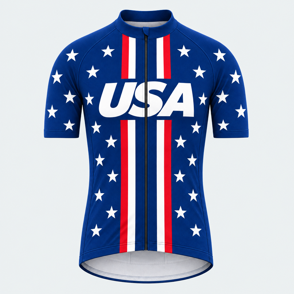 Men's Personalized Short Sleeve Cycling Jersey – US Patriotic White Stars - Front