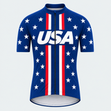 Men's Personalized Short Sleeve Cycling Jersey – US Patriotic White Stars - Front