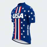 Men's Personalized Short Sleeve Cycling Jersey – US Patriotic White Stars - Front 45°