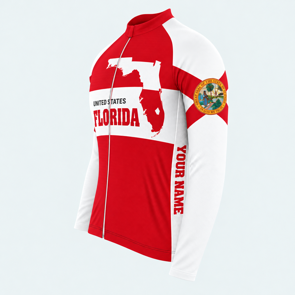 Men's Personalized Long Sleeve Cycling Jersey – Florida State Map Emblem - Side