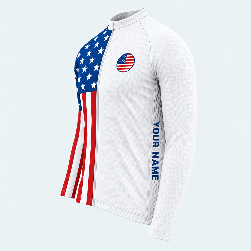 Men's Personalized Long Sleeve Cycling Jersey – Stars and Stripes - Side