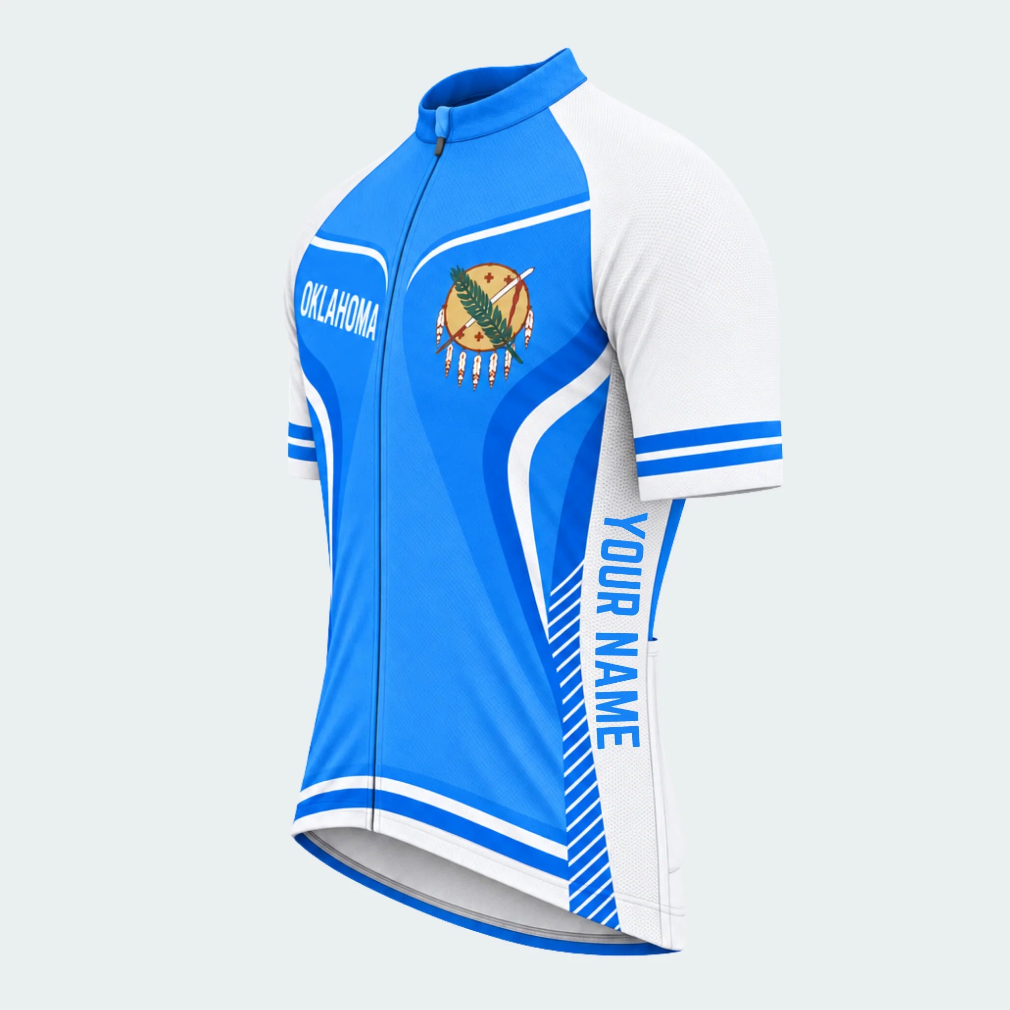 Men's Personalized Short Sleeve Cycling Jersey – Oklahoma Peace Shield - Front 45°