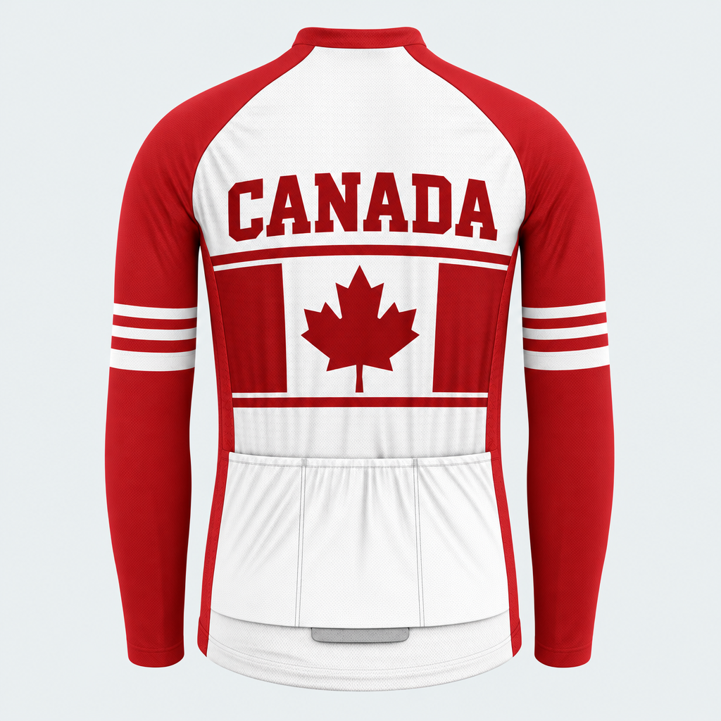 Men's Personalized Long Sleeve Cycling Jersey – Canada Maple Banner - Back