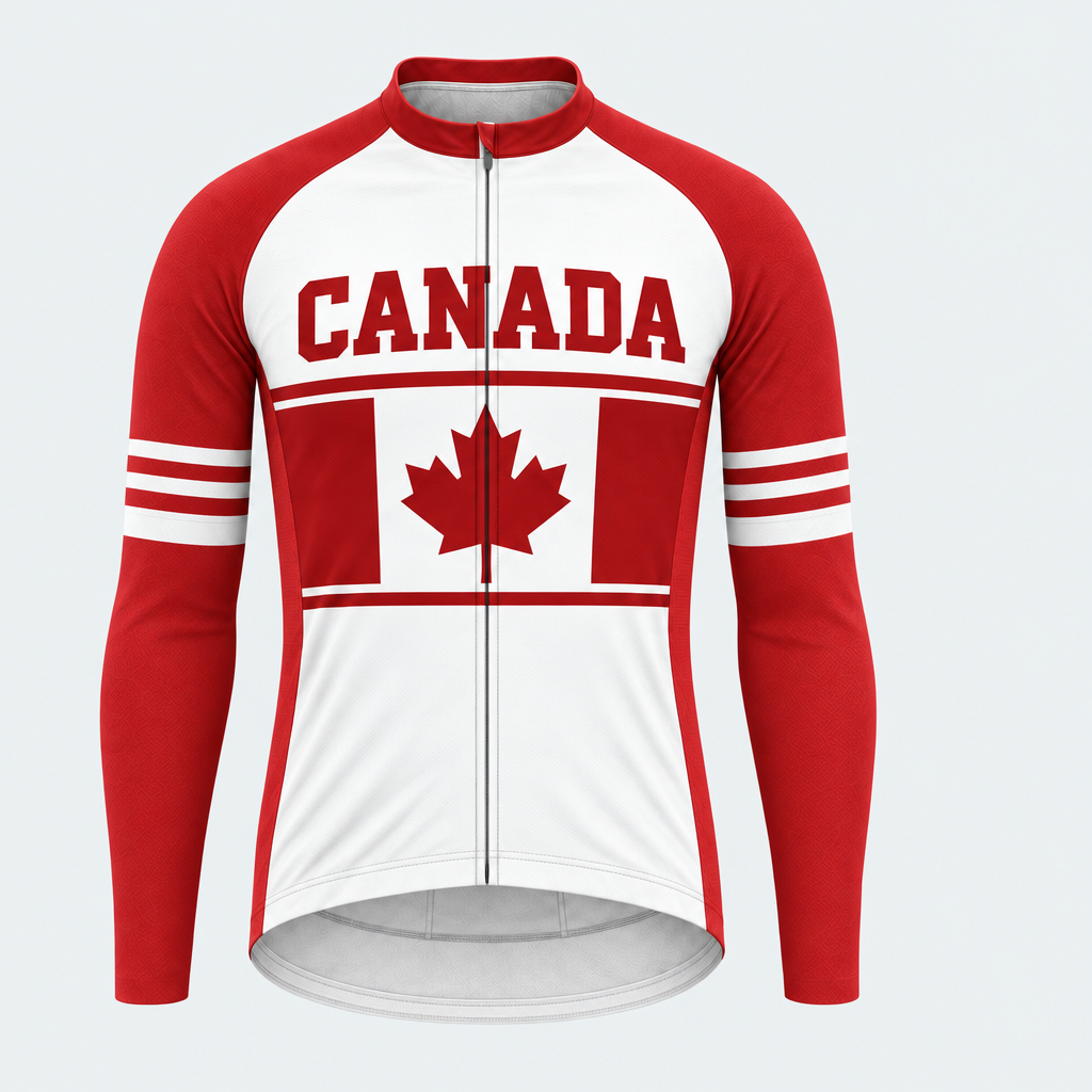Men's Personalized Long Sleeve Cycling Jersey – Canada Maple Banner - Front