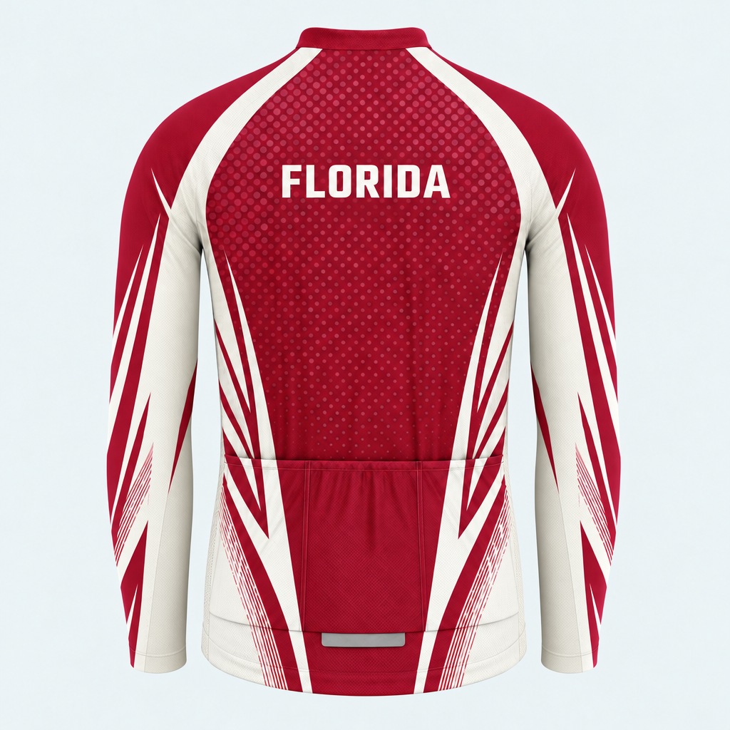 Men's Personalized Long Sleeve Cycling Jersey – Florida Outline Emblem - Back