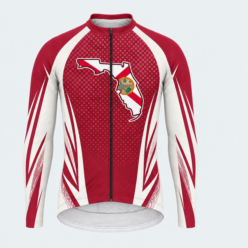 Men's Personalized Long Sleeve Cycling Jersey – Florida Outline Emblem - Front