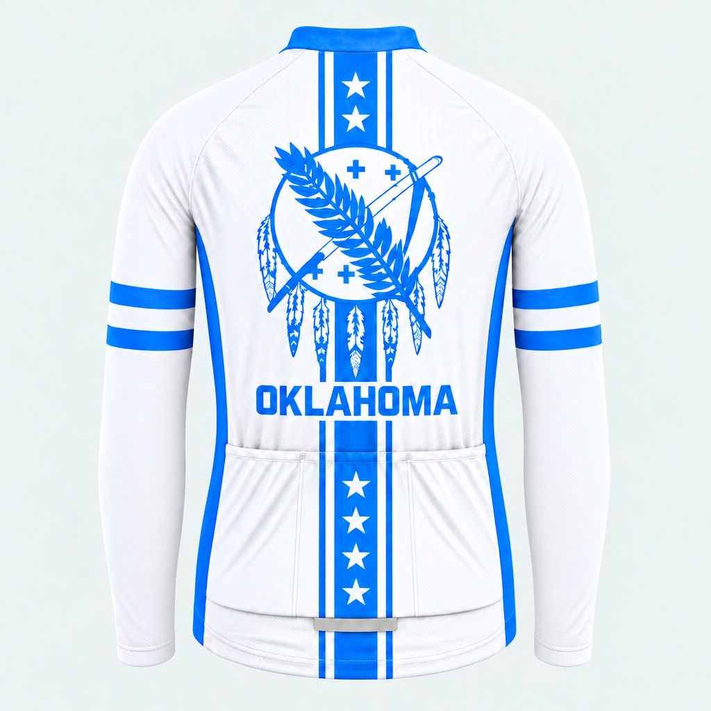 Men's Personalized Long Sleeve Cycling Jersey – Oklahoma Feather Shield - Back