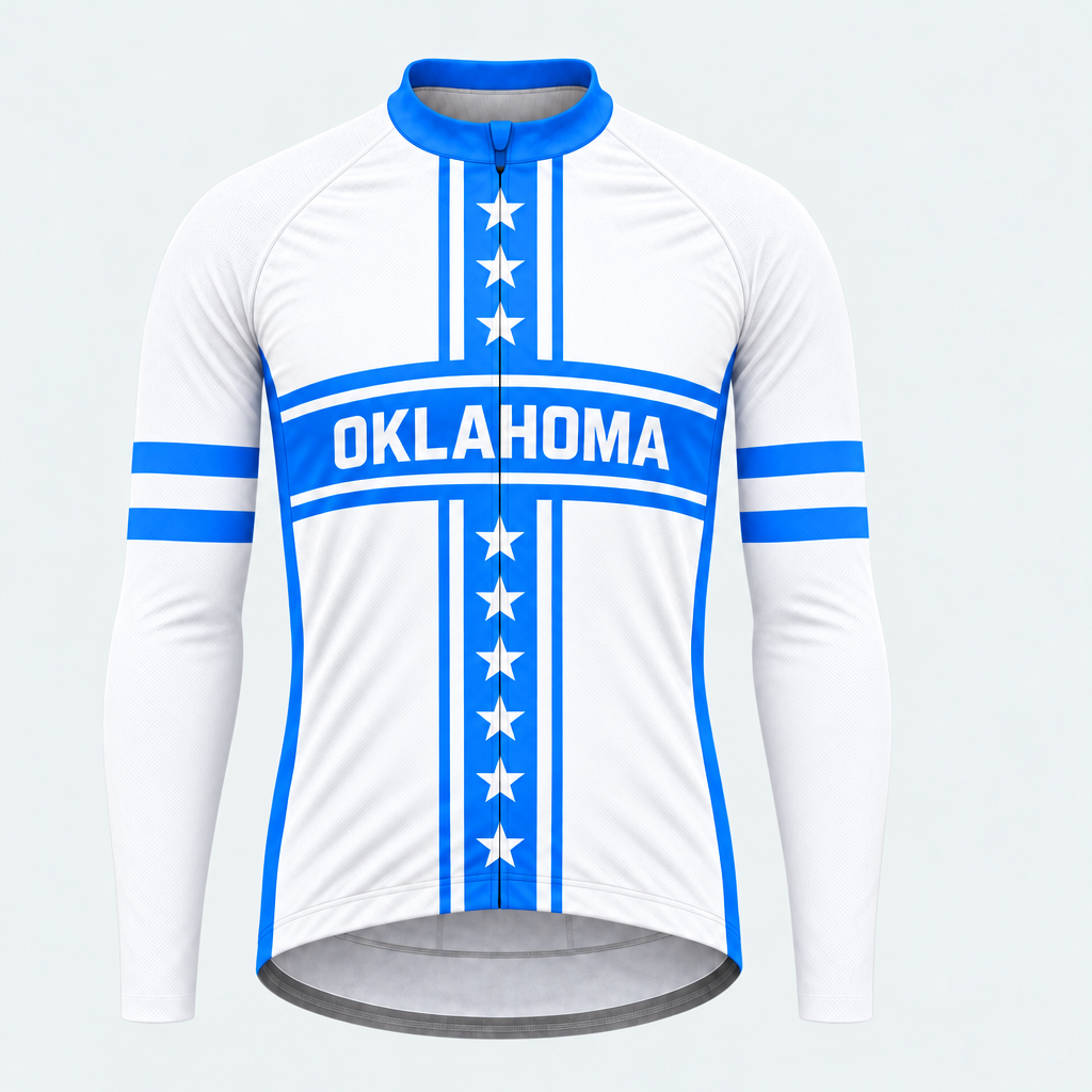 Men's Personalized Long Sleeve Cycling Jersey – Oklahoma Feather Shield - Front