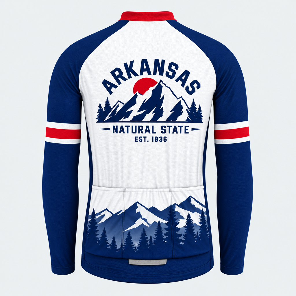 Men's Personalized Long Sleeve Cycling Jersey – Arkansas Mountain Crest - Back