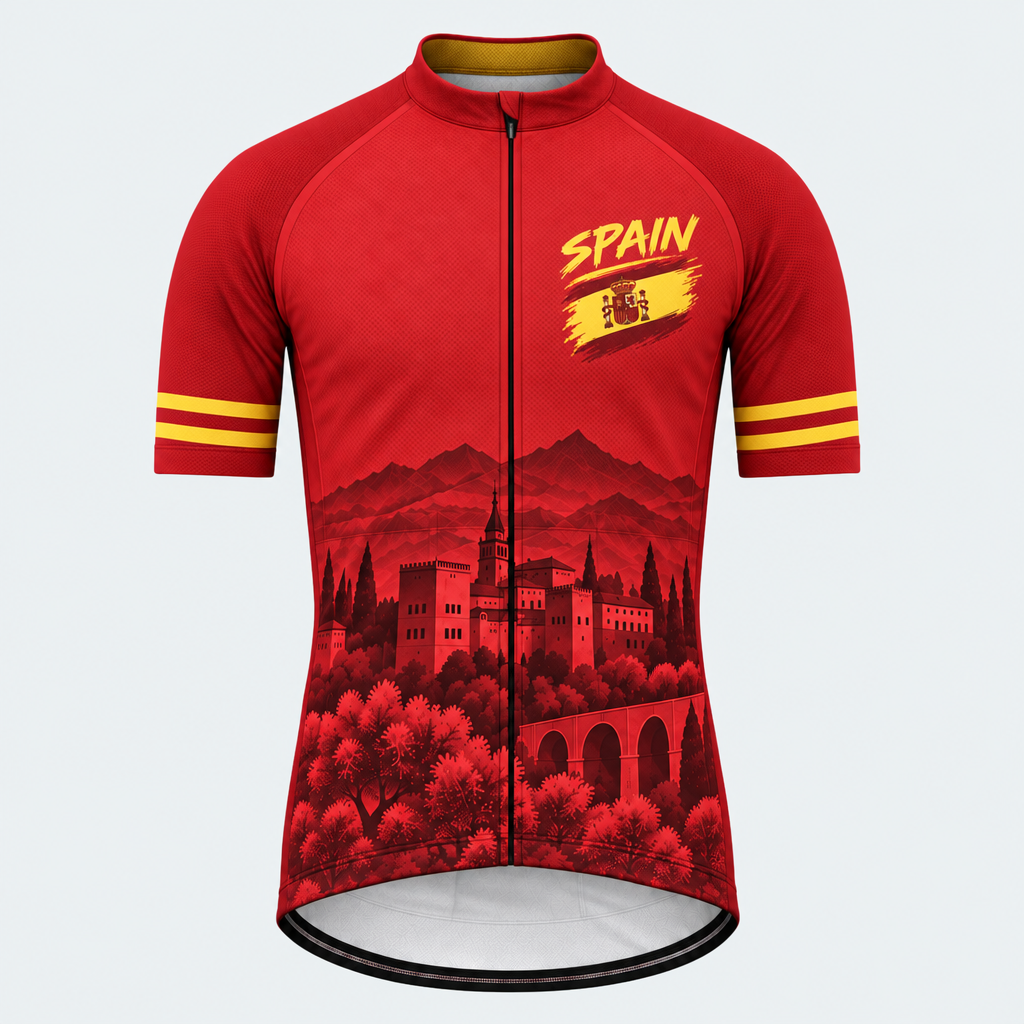 Men's Personalized Short Sleeve Cycling Jersey – Spain Bold Brush - Front