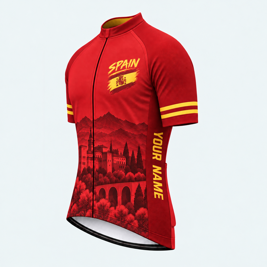 Men's Personalized Short Sleeve Cycling Jersey – Spain Bold Brush - Front 45°